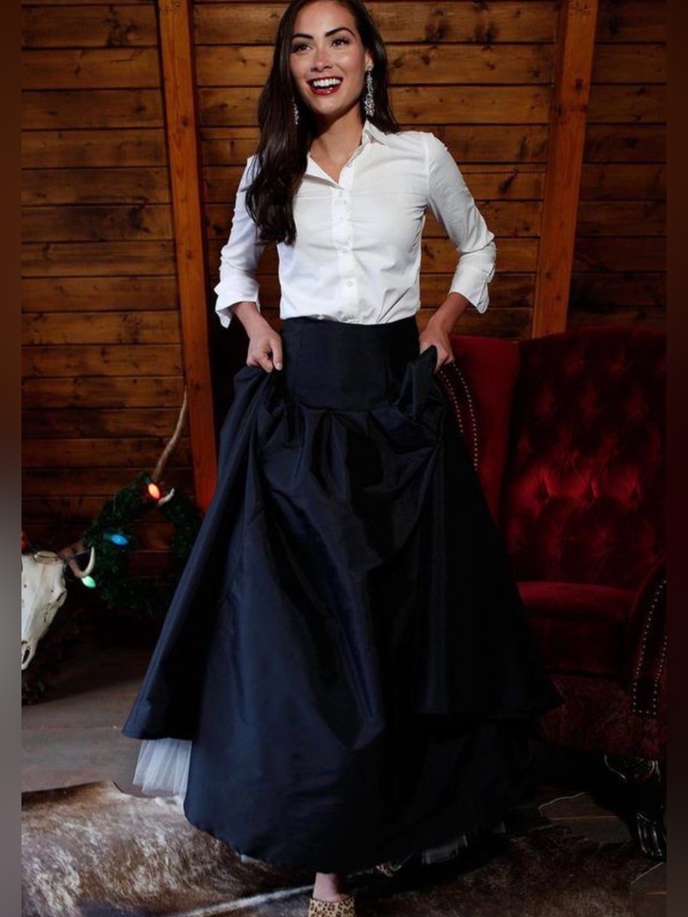 Shabby Apple High-Waist Black Full-Length Merry Ball Skirt with Tulle